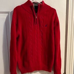 Nautica Boys Red quarter zip pullover sweater, size 7. Like new condition.